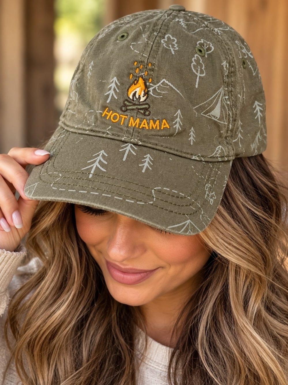 Hot Mama Campfire Hiking Outdoorsy Camping Rustic Baseball Cap 0025